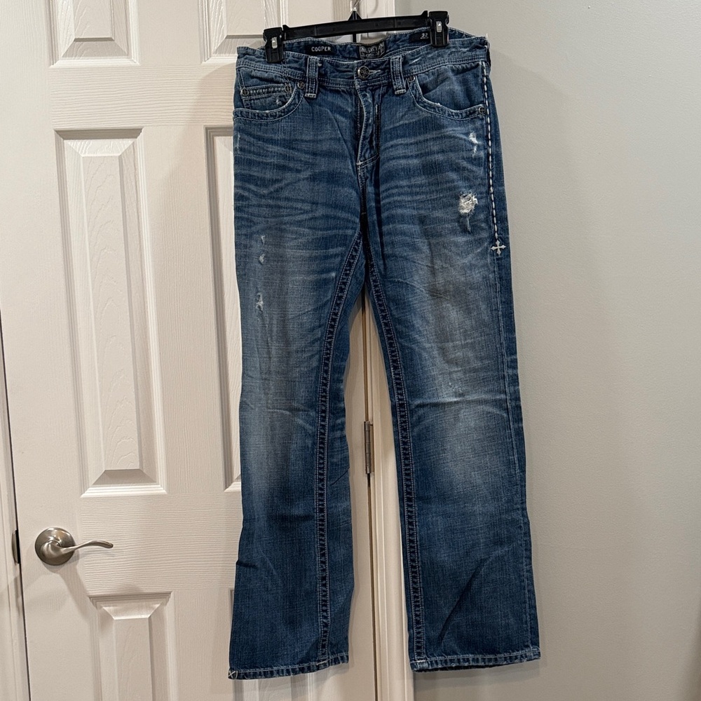 Affliction (Cooper) Men's Distressed Blue Bootcut Jeans